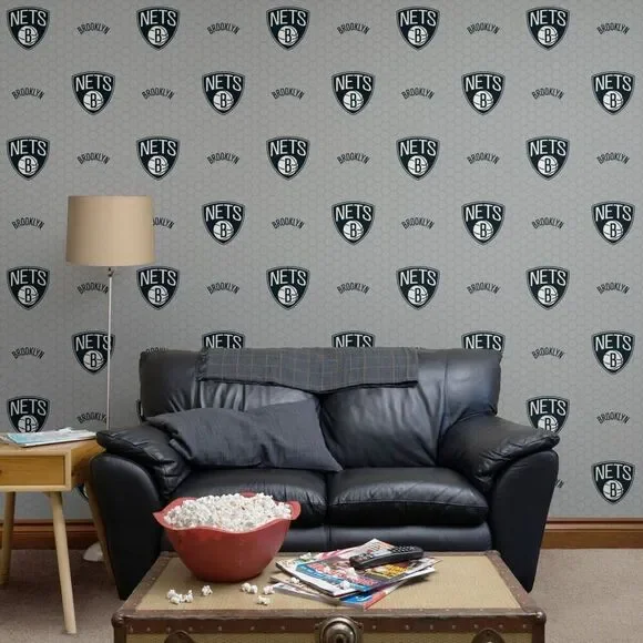 Sports Fan Cave Brooklyn Nets Fathead Team Logo Peel & Stick Wallpaper 24x16.5