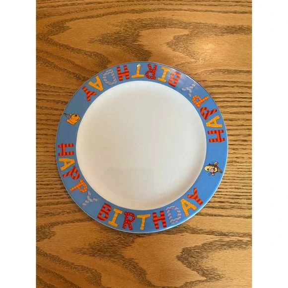 Disney Winnie the Pooh Happy Birthday Plate Tigger Eeyore Blue Rim 12 Inch