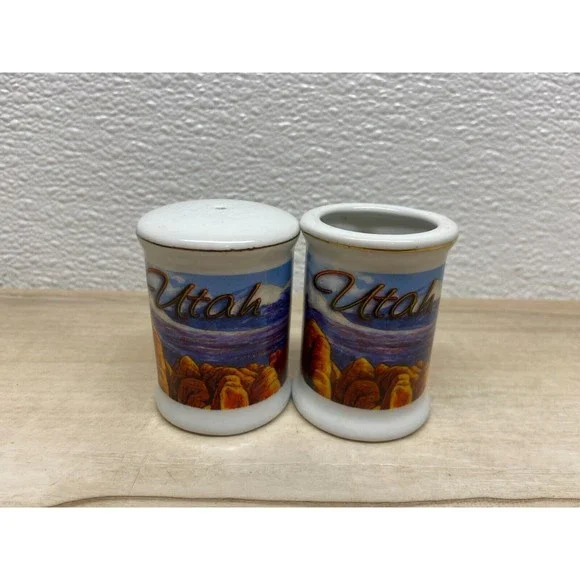 Vintage Utah Souvenir Ceramic Salt Shaker & Toothpick Holder
