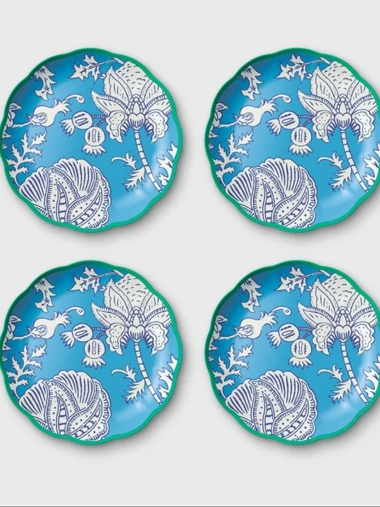 Set of 4 Floral Vines Melamine Dinner Plates Blue - Roller Rabbit x Target