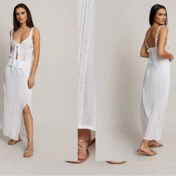 NWT Knitss Jay SLIT DETAILED WHITE POINTELLE KNIT SKIRT SIZE M