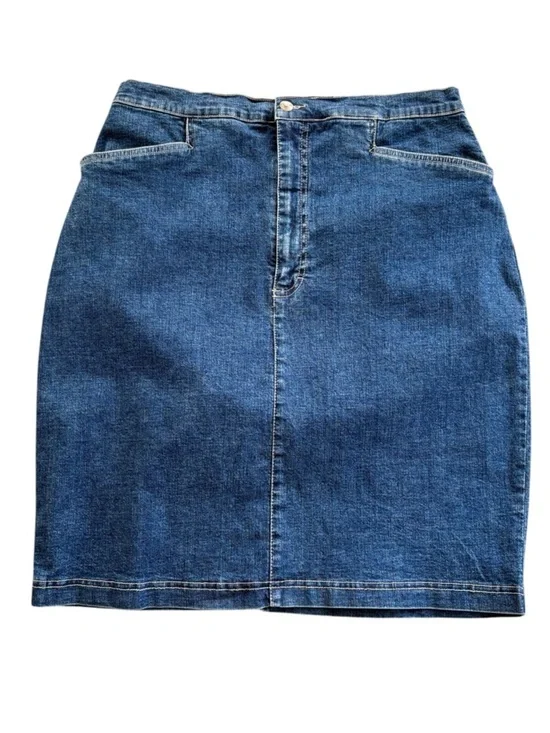 Gloria Vanderbilt Denim Jeans Skirt Stretch Blue Pockets Pencil Womens Size 16