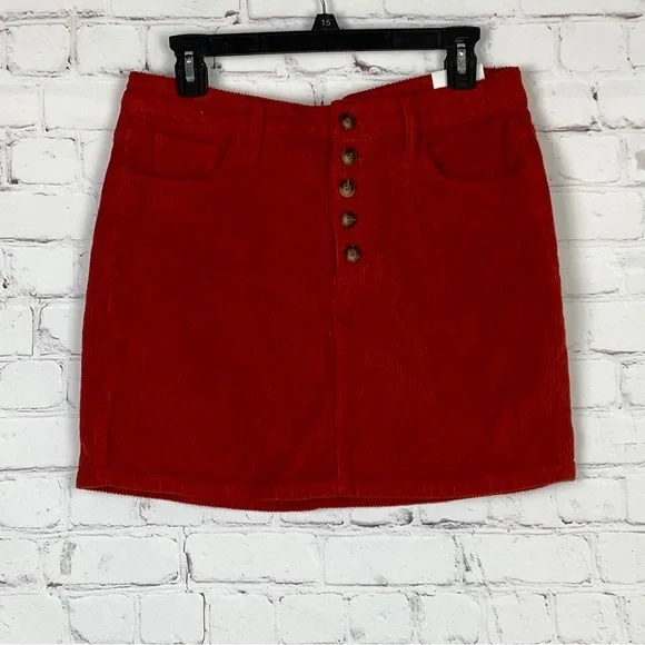 Cello Rust Colored Button Front Corduroy Mini Skirt