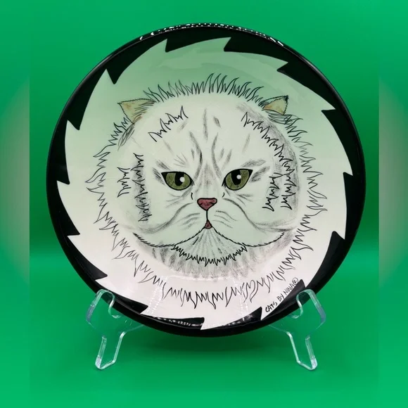 Cats by Nina Lyman Ceramic Cat Bowl White Persian 8 in