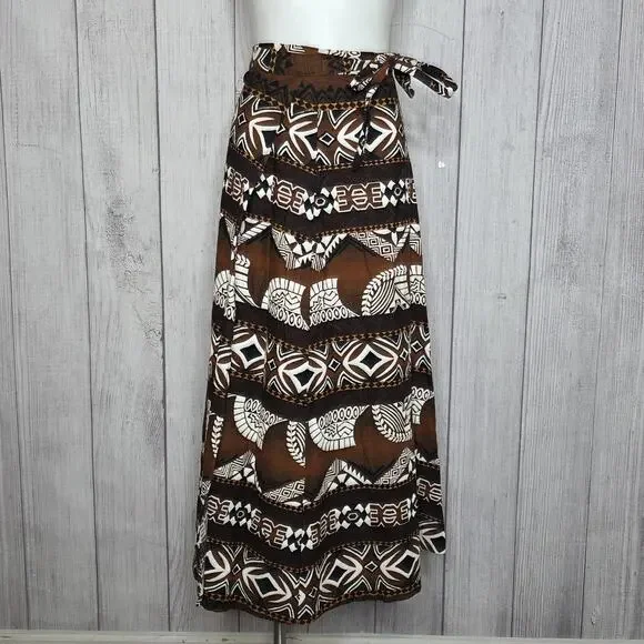 VTG Tapa Designs Hawaii Authentic Polynesian Tapa Print Wrap Skirt, sz Small