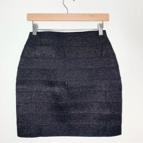 NWOT Express Black Shimmer Metallic Bandage Skirt Medium