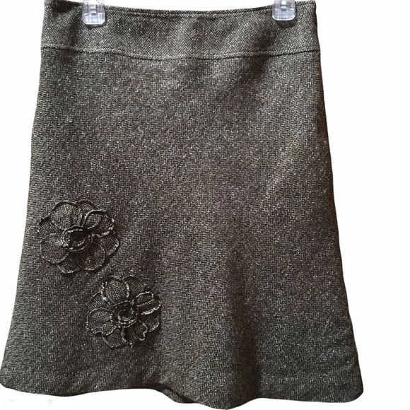 GEORGE Brown & Cream Tweed Skirt with Flower Detail NWOT