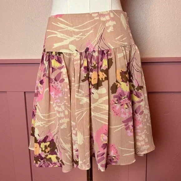 vtg fairy cottage floral mini skirt gap sz 1 tan pink