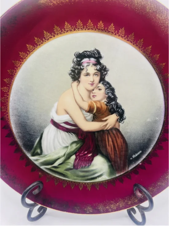 Antique Imperial Germany Portrait Plate Vigee LeBrun Porcelain Mother Child 10”