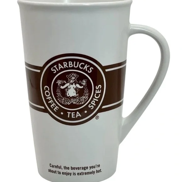 Vintage Starbucks coffee tea‎ spices Siren Mermaid logo 16 oz Logo white & brown