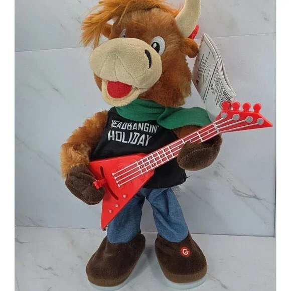 Gemmy Christmas Animated Guitar Playing Cow✨Plays Jingle Bells✨Home Accents✨READ