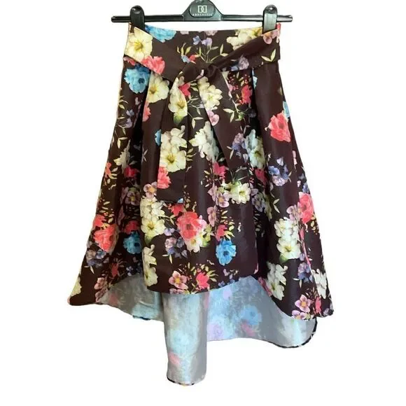 Jasmine High Low Skirt Waist Sash Brown Red Orange Pink Floral Junior Medium