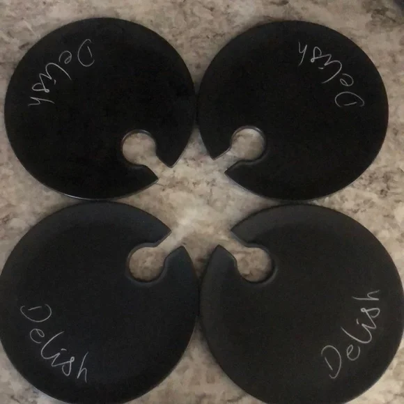 Pier 1 Imports Black Stoneware Delish Wine Glass Snack Plates Set of 4