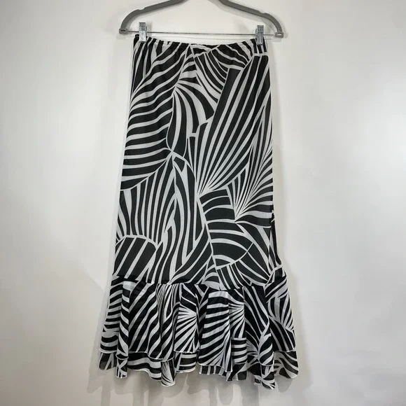 F&A Future Collection Womens Ruffle Midi Skirt Size XL Flare Elastic Waist Zebra