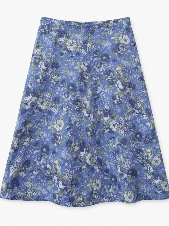 Hunt Club Vintage Denim Midi Floral Skirt, Size 16