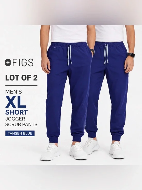 Lot of 2 FIGS Mens XL Short Jogger Scrub Pants Blue Tansen Medical Uniform