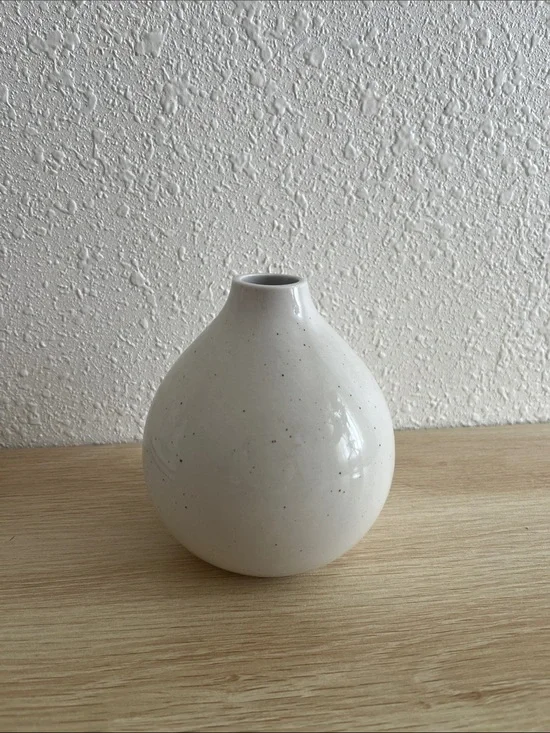 Small Ikea White Speckled Ceramic Vase