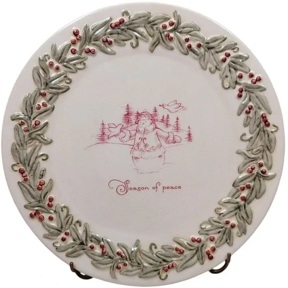 Holiday Traditions Amscan Christmas Ceramic Plate Cream Snowman Season of‎ Peace