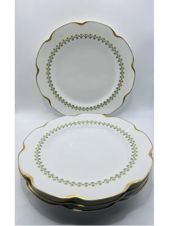 Haviland Limoges France Schleiger Plates Set of 4 Scroll Petal 9.5” Green Gold
