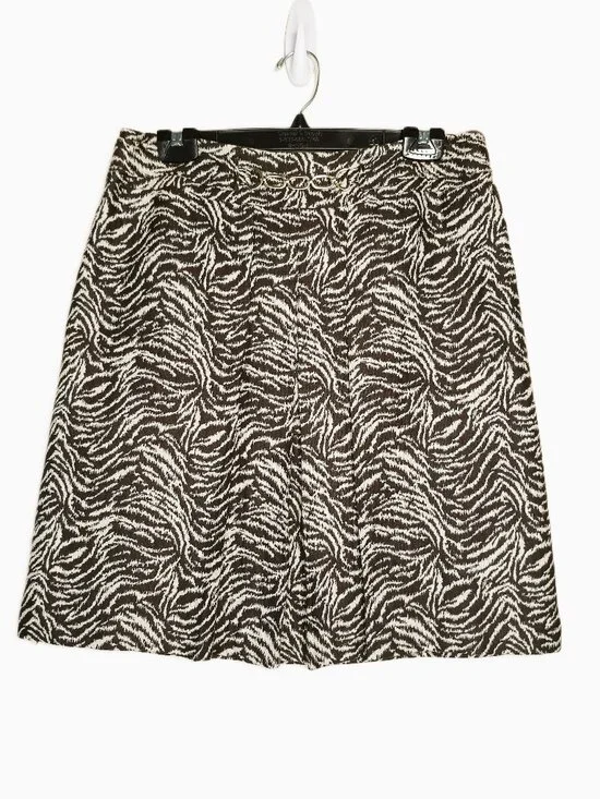Animal Print Mini Skirt Cotton Silk Wool Brown Zebra Preppy Ann Taylor