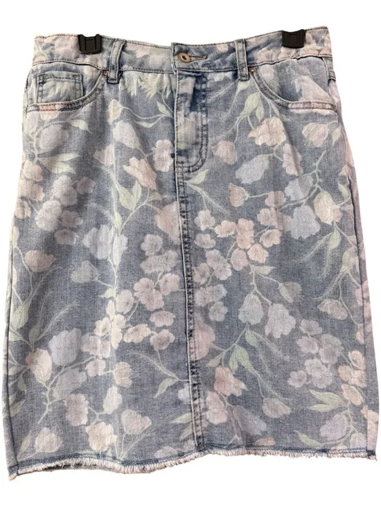 Charlie B Floral Denim Skirt Size 4 Raw Hem Cottagecore Jean Skirt