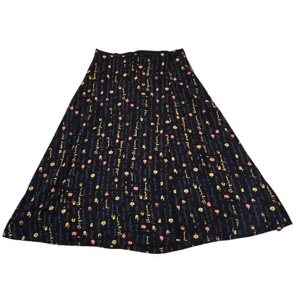 Vintage Floral Midi Faux Wrap Skirt 20 Script Poet Core Librarian Teacher Artsy