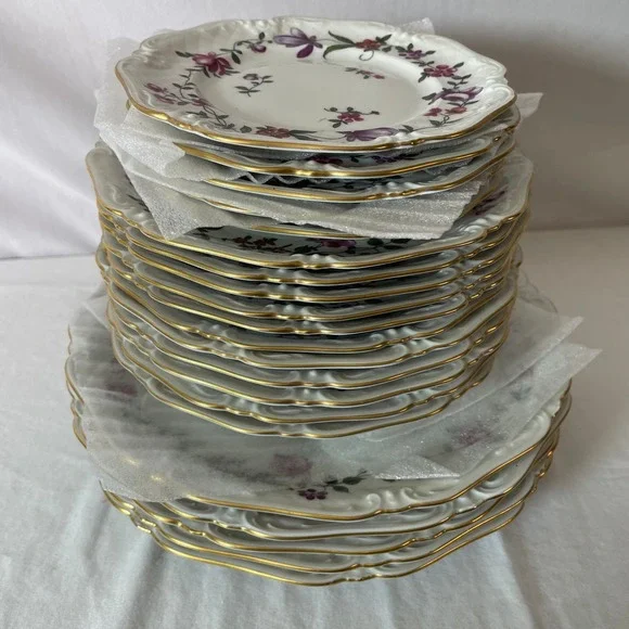 Floral Porcelain Plates with Gold‎ Trim, Decorative Serving Dishes 20 piece set