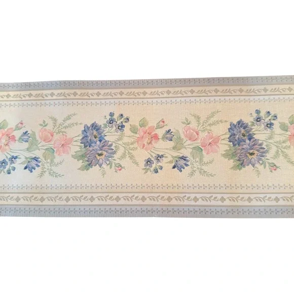 Brewster Floral Wallpaper Border Blue Pink Flowers 5 Yards 80705 Made in Germany