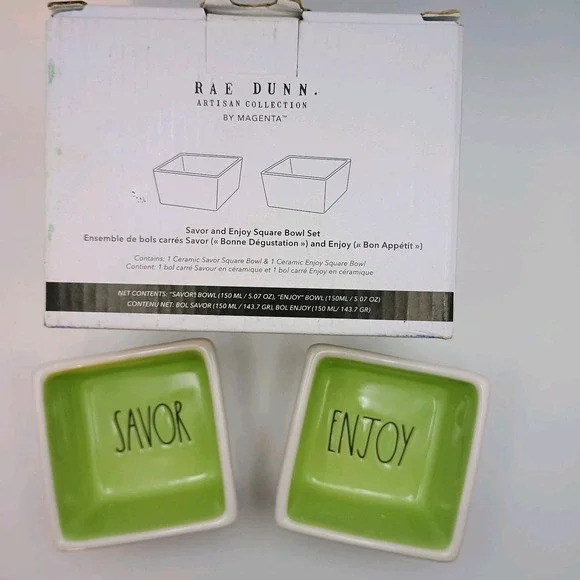 Rae Dunn Artisan Collection By Magenta Savor And Enjoy Square Bowl Set Box