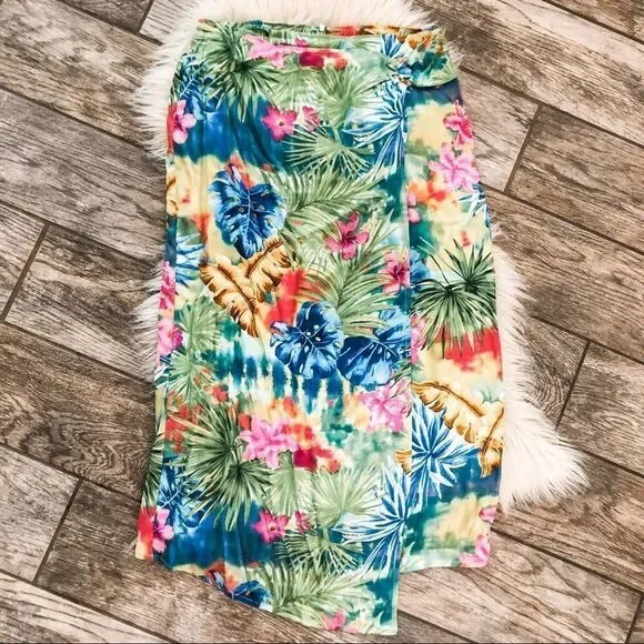 Nancy Bolen Tropical Faux Wrap Silk Skirt S