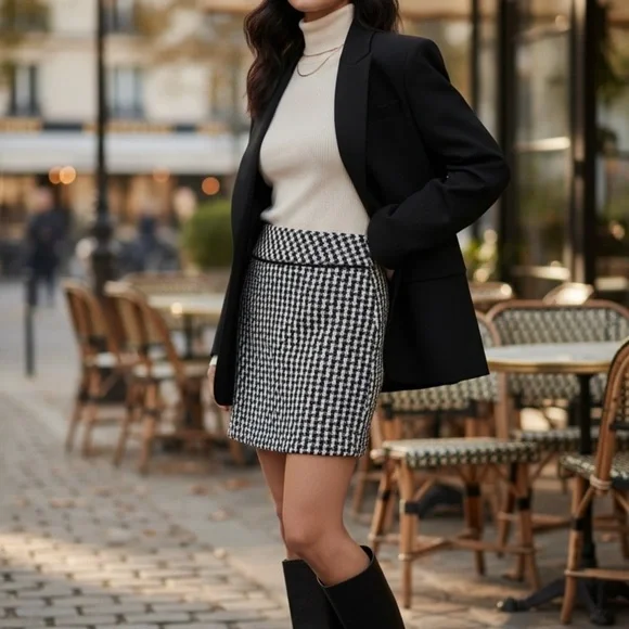 LOFT Black & White Textured Mini Skirt | Preppy Classic | Size 8