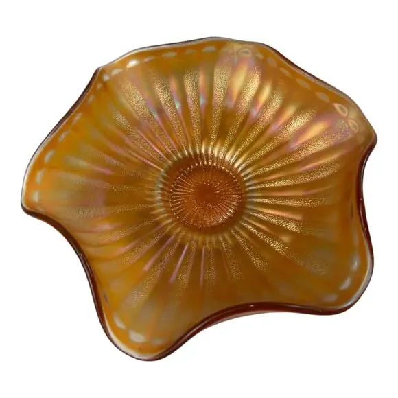 Vintage‎ Fenton Marigold Smooth Rays Carnival Glass Ruffled Bowl 7 1/2