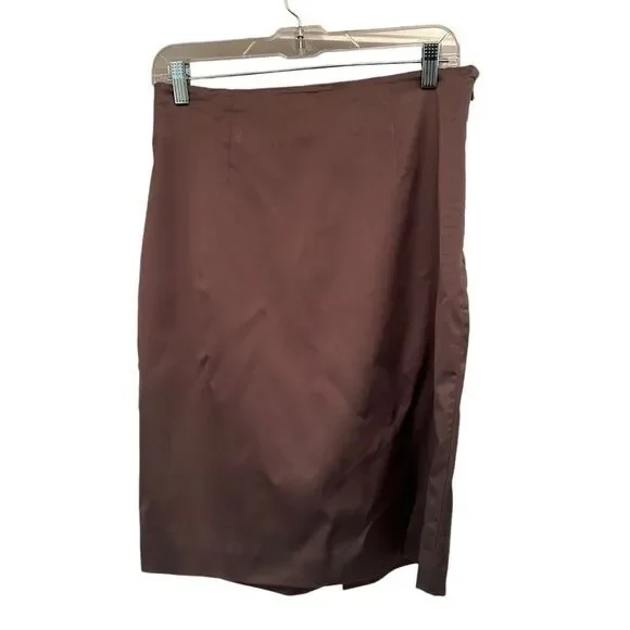 Ann Taylor brownish grey satin pencil skirt with waist belt - size 6
