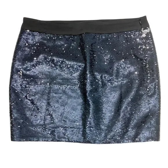 Trina Turk Sequin Skirt 6 Mini Side Zip Dressy Cocktail Goth Preppy Short Blue