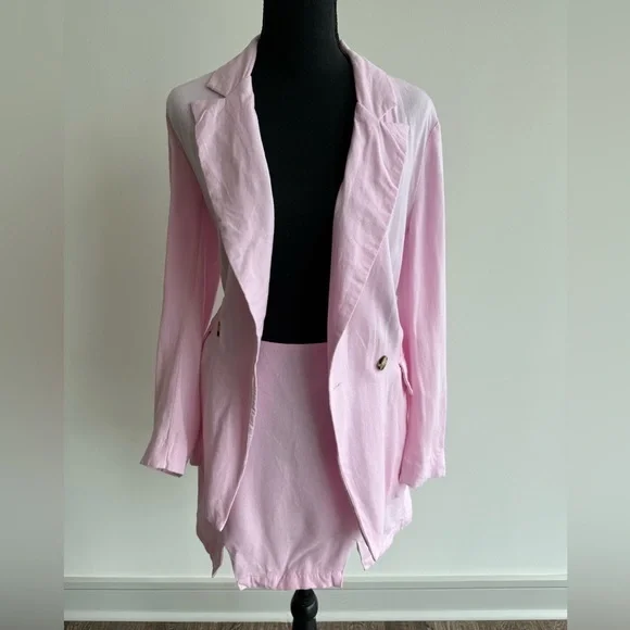 Gianni Bini Pink Linen Blazer and Skirt