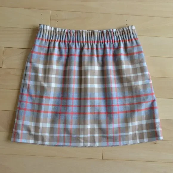 J Crew Plaid Tartan Mini Skirt Size 10 Brown Wool Blend
