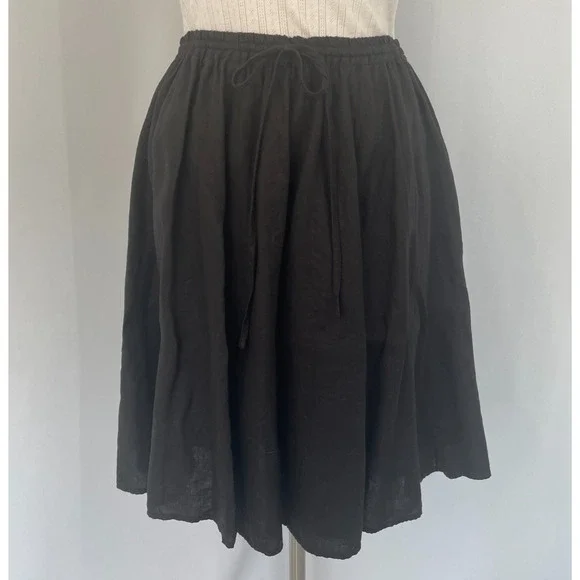A Line Mini Skirt Size Medium Black Minimalist 100% Linen Skater Lagenlook Boho