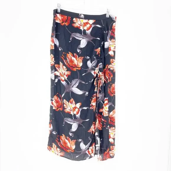 Forever 21 Floral Midi Side Slit Skirt Size XL