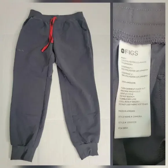 Figs Zamora Gray Joggers with Red Drawstring Sz Large Womens
