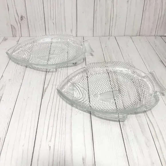 Vintage MCM VintClear Fish Glass Plates Ovensafe 11