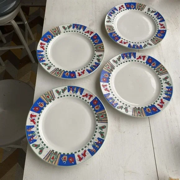 Welcome Winter Dinner Plates RO Gregg Winter Snowman Ice Skates Farmhouse 4