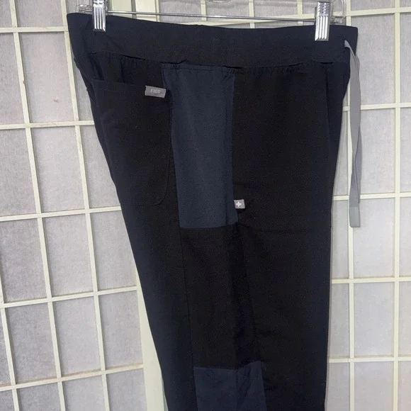 FIGS Black Blue Stripe Panel Cargo Knit Scrub Pants Medical Polyester Size P/S