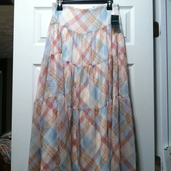 RALPH LAUREN WOMEN'S NEW CREAM 100%POLYESTER SKIRT SIZE: 8