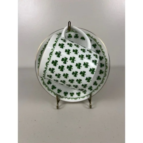 Parma by AAL Shamrock Clover Porcelain Demitasse Cup and Saucer Set Japan A-1163