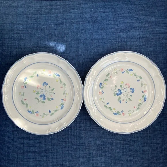 Floral Expressions Stoneware Salad Plates Set of 2 Blue Floral Japan 7.5 Inch