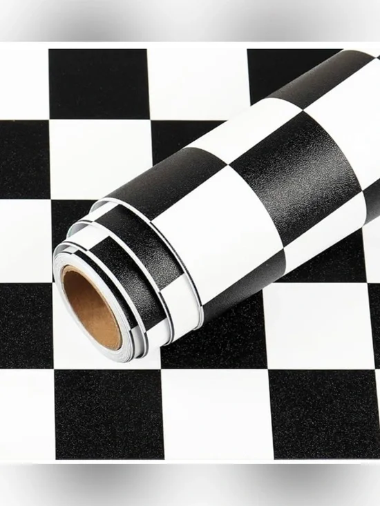 NWT Checkered Self Adhesive Removeable Black & White Wallpaper, Waterproof