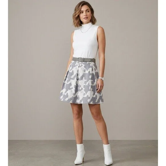 Kate Spade New York Skirt The Rules Pleated A-Line Gray White Lined Skirt Size 4