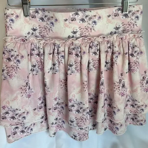 Light Pink Ethereal Floral Tennis Skirt Built In Shorts Ruffle Hem Large NWT