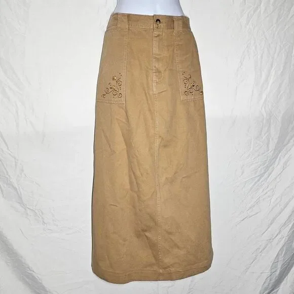 vintage 90s tan fairy whimsigoth floral embroidery maxi skirt