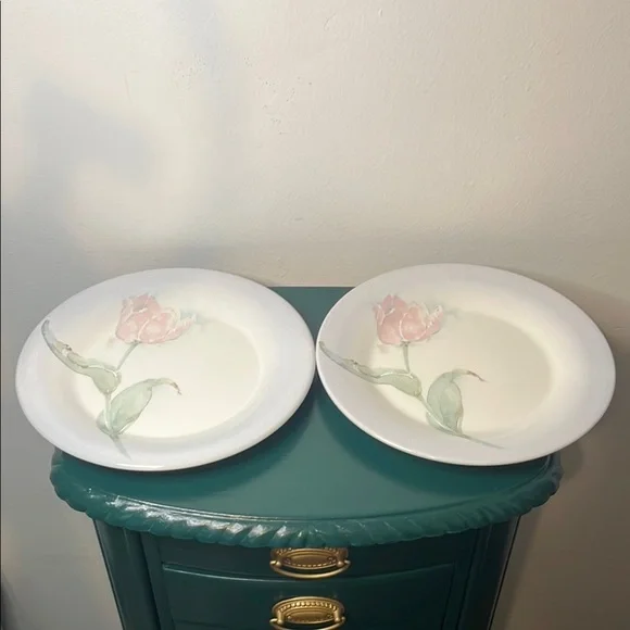 Vintage Portmeirion The Seasons Susan Ellis Pink Tulip Dinner Plates Set‎ of 2